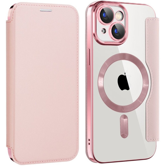 Cu clapetă pentru iPhone 15, RFID Wallet MagSafe CamShield, roz