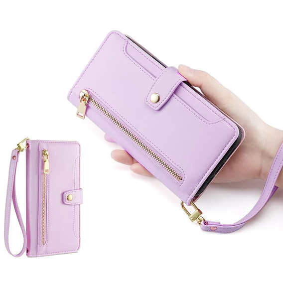 Cu clapetă pentru Xiaomi Poco F6 Pro, Wallet Zipper Pocket, violet