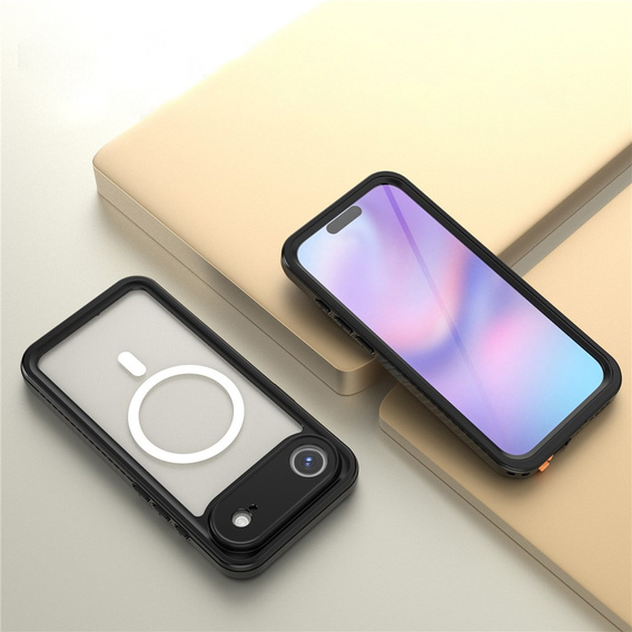 Carcasă Redpepper pentru iPhone Air, impermeabilă IP68, pentru MagSafe, transparentă cu laturi negre