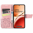 Cu clapetă pentru Oppo Reno 12FS / 12F, Butterfly, roz rose gold