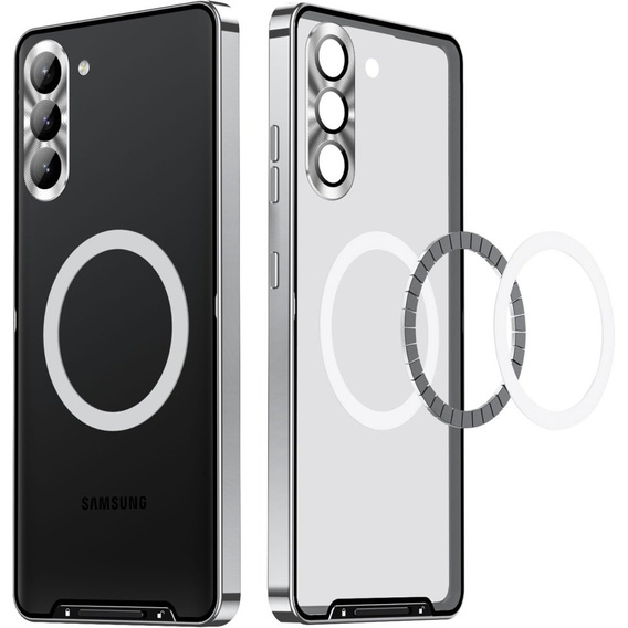 Carcasă de protecție pentru camera foto pentru Samsung Galaxy S23 Plus, CamShield MagSafe, transparent / argintiu