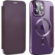 Cu clapetă pentru iPhone 13 Pro Max, RFID Wallet MagSafe CamShield, violet