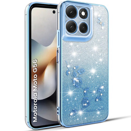 Husă pentru Motorola Moto G56 5G, Glitter Flower, albastru