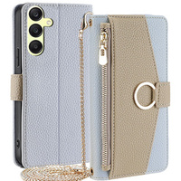 Carcasă flip pentru Samsung Galaxy A25 5G, Wallet Zipper Pocket, cu oglindă, albastru