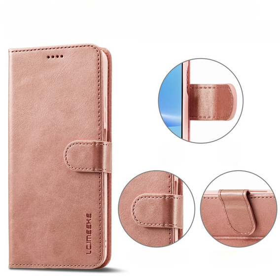 Cu clapetă pentru Oppo A17, LC.IMEEKE, roz rose gold