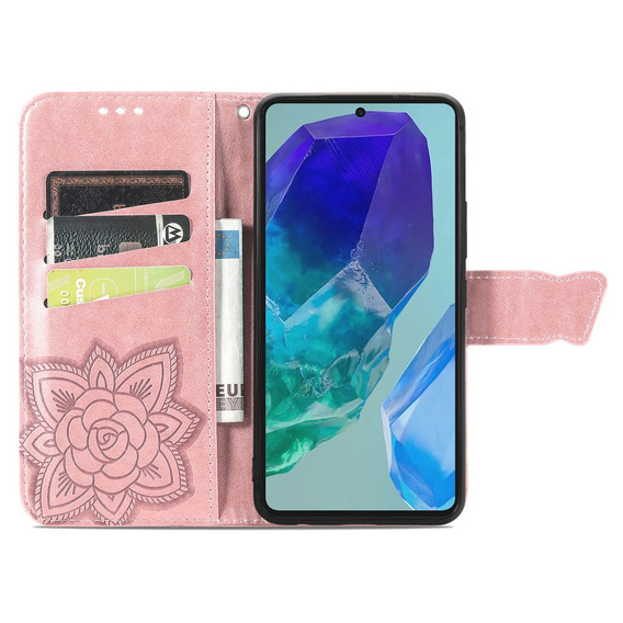 Cu clapetă pentru Samsung Galaxy A16, Butterfly, roz rose gold