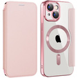 Cu clapetă pentru iPhone 15, RFID Wallet MagSafe CamShield, roz