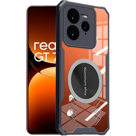 Carcasă pentru Realme GT 7 Pro, cu placă magnetică, transparent / negru