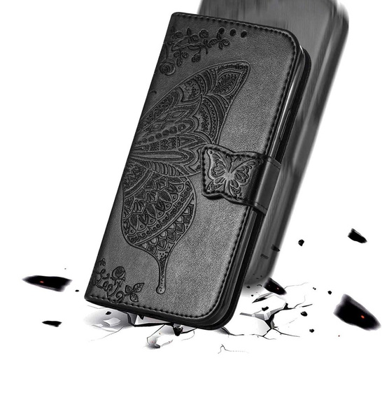 Cu clapetă pentru Motorola Moto E14, Butterfly, negru