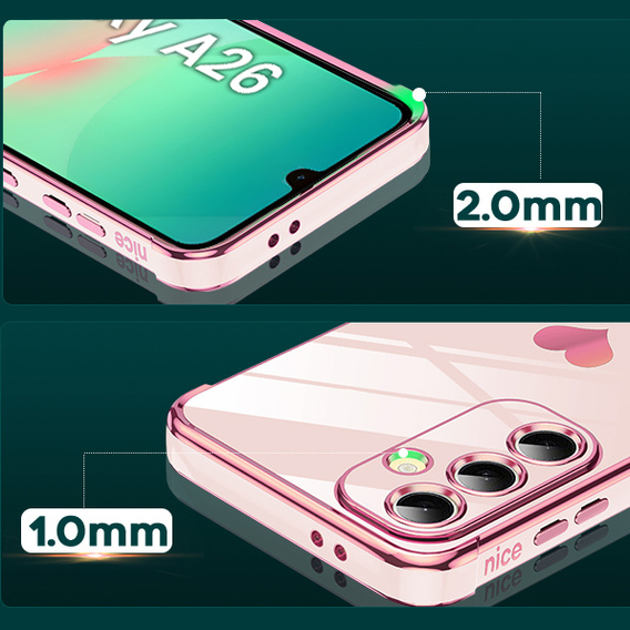 Carcasa pentru Samsung Galaxy A26, Electro heart, roz rose gold + sticlă 9H