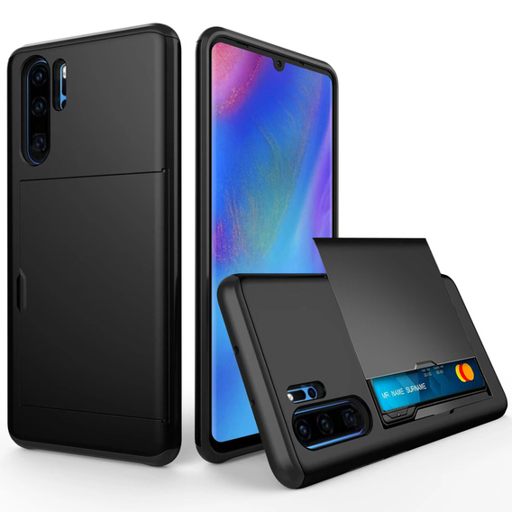 Huse pentru Huawei P30 Pro, Sliding Card Holder, negru