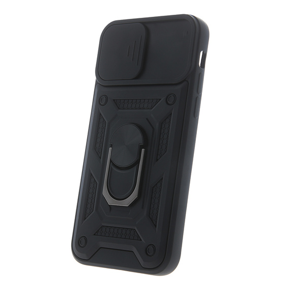 Carcasă blindată pentru Iphone 15 Pro Max, armată Slide Ring, negru + sticlă 9H