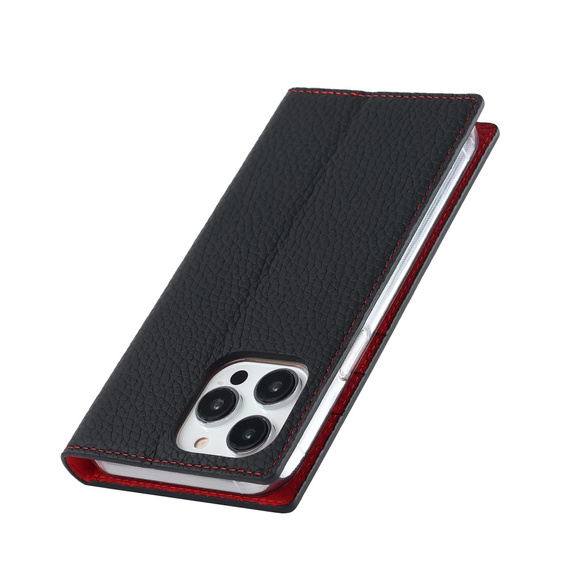 Cu clapetă pentru iPhone 15 Pro, Litchi Skin Grain, negru