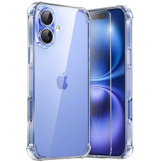 Carcasă pentru iPhone 16, Erbord Dropproof, transparentă + Sticlă
