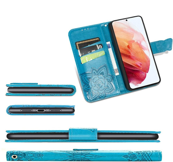Cu clapetă pentru Motorola Moto E14, Butterfly, albastru