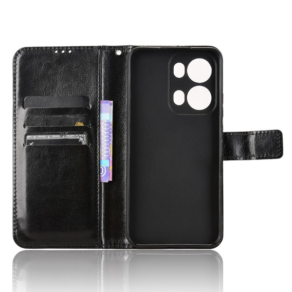 Cu clapetă pentru Oppo Reno 13 Pro, Crazy Horse Wallet, negru