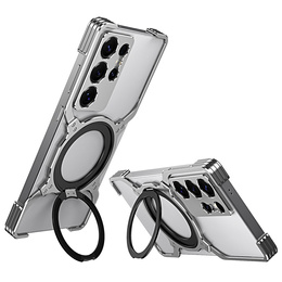 Carcasă pentru Samsung Galaxy S25 Ultra, Kickstand Bumper, cu capac pentru obiectiv, pentru MagSafe, de argint