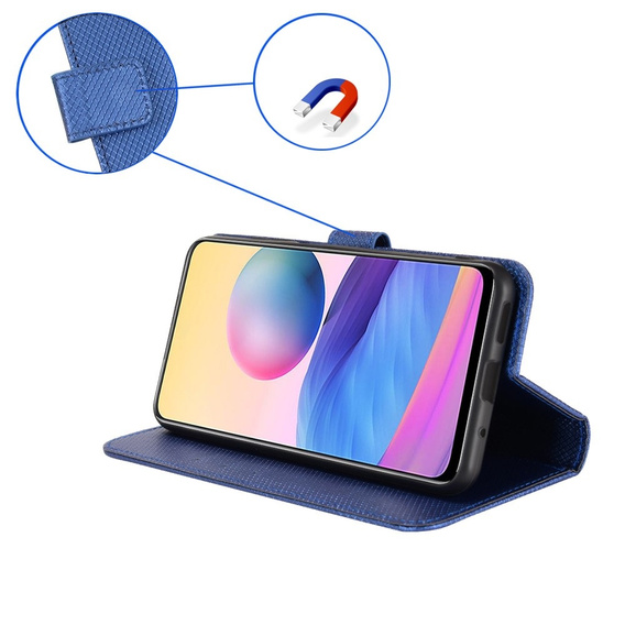 Cu clapetă pentru Xiaomi Redmi A3, Wallet Smart Magnet, albastru