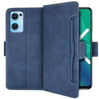 Cu clapetă pentru Oppo Reno7 5G, Card Slot, albastru