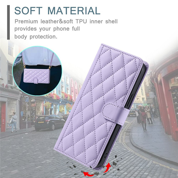 Husă cu clapetă pentru Samsung Galaxy S25 FE, Rhombus Crossbody Leather, violet