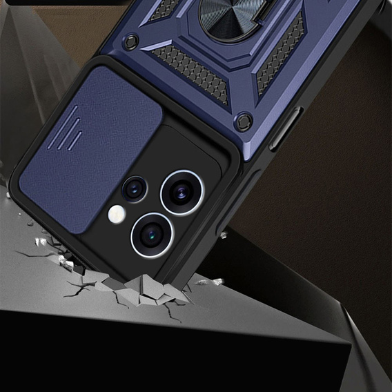 Husă blindată CamShield Slide cu capac pentru cameră și inel pentru Oppo Reno 15 FS, albastră
