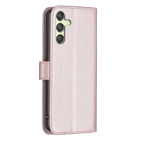 Cu clapetă pentru Samsung Galaxy A25 5G, BINFEN Wallet, roz rose gold + sticlă 9H