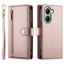 Cu clapetă pentru Xiaomi Poco X7 Pro 5G, Wallet Zipper Pocket, roz