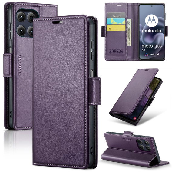 ERBORD Portofel Litchi lucios cu clapetă pentru Motorola Moto G86 5G / G86 Power 5G