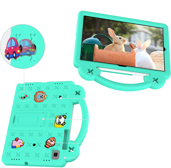 Husă pentru copii pentru Samsung Galaxy Tab S6 Lite 10.4 2020/2022 / Tab A7 2020 T500 / T505 / Tab S6 T860/T865, Cute Patterns, cu suport, verde