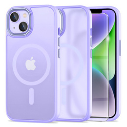 Husă pentru iPhone 14, pentru MagSafe, ERBORD Matt Case, violet + sticlă pentru ecran