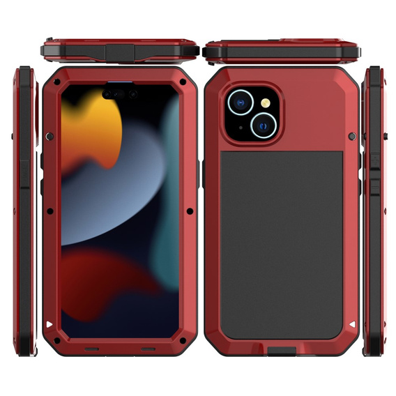 Carcasă pentru iPhone 15, blindată, cu sticlă integrată, roșu