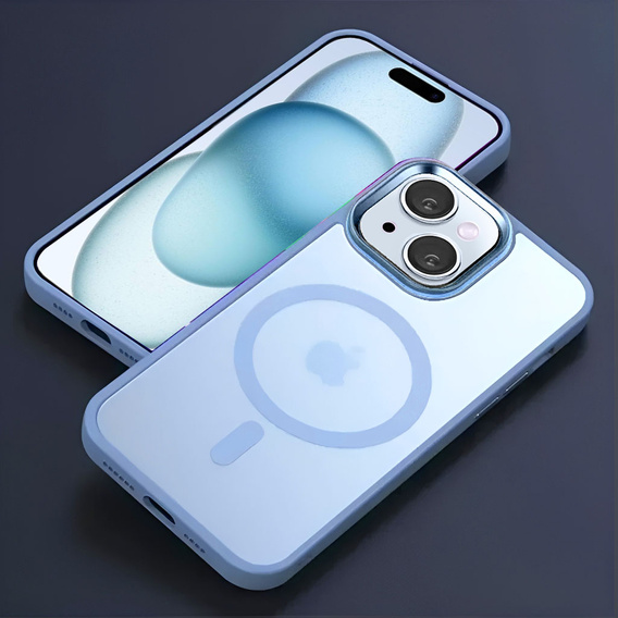 Husă pentru iPhone 15, pentru MagSafe, ERBORD Matt Case, albastru + sticlă pentru ecran