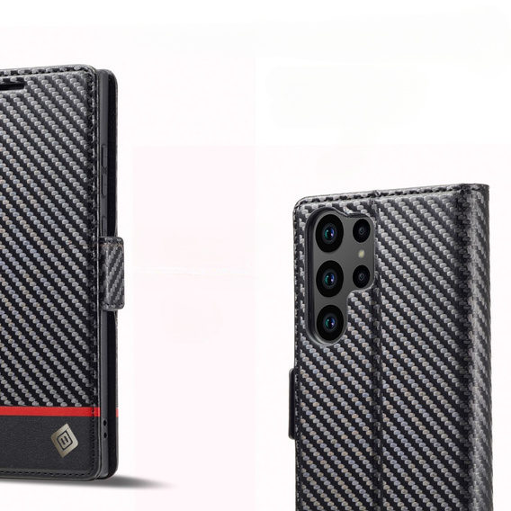 Cu clapetă pentru Samsung Galaxy S23 Ultra, Carbon LC.IMEEKE, negru