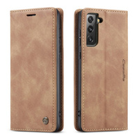 Husa CASEME pentru Samsung Galaxy S21 FE, Leather Wallet Case, maro