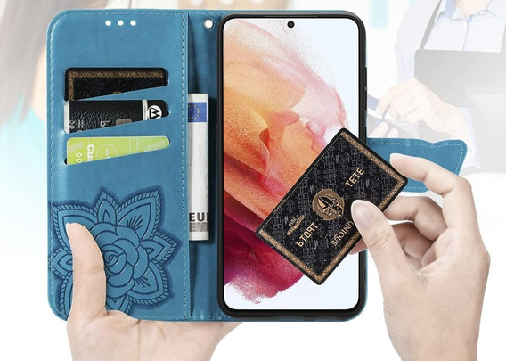 Cu clapetă pentru Oppo Reno 12 Pro, Butterfly, albastru