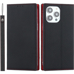 Cu clapetă pentru iPhone 15 Pro Max, Litchi Skin Grain, negru
