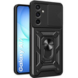 Husă blindată pentru Samsung Galaxy A17 5G, cu protecție pentru cameră, cu suport, negru
