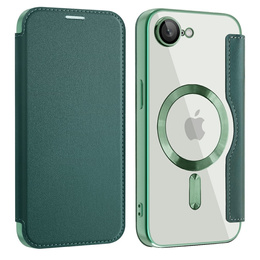 Cu clapetă pentru iPhone 16E, RFID Wallet MagSafe CamShield, verde
