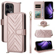 Carcasă cu clapetă pentru Oppo Reno 13 5G, Crossbody Leather Wallet, roz