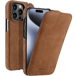 MELKCO carcasă flip pentru iPhone 15 Pro, piele, flip, cafea