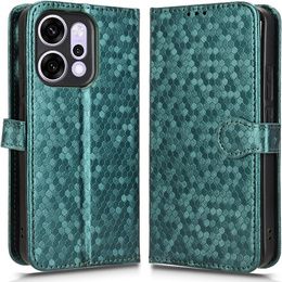 Husă cu clapetă pentru Oppo Reno 14, Wallet Rhombus, verde