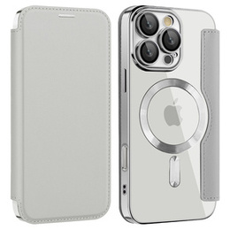 Cu clapetă pentru iPhone 16 Pro Max, RFID Wallet MagSafe CamShield, de argint