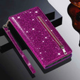 Cu clapetă pentru Samsung Galaxy A36 5G, Wallet Zipper Pocket Glittery, violet