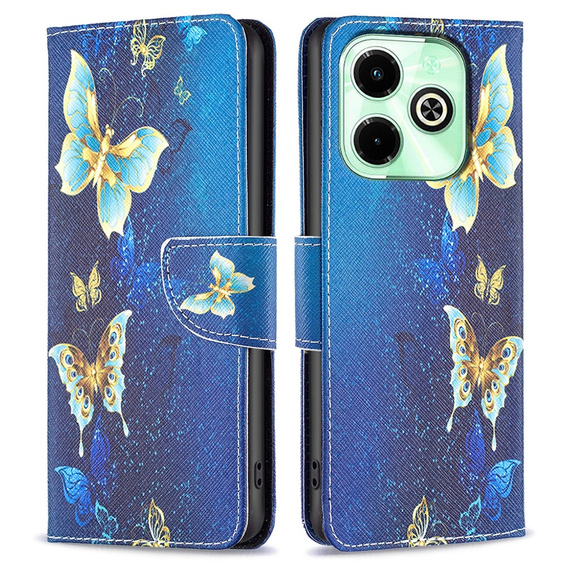 Cu clapetă pentru Infinix Hot 40i, Wallet, Butterflies albastru