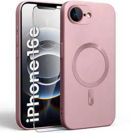 Carcasă pentru iPhone 16E, ColorMag, pentru MagSafe, roz + sticlă călită 9H