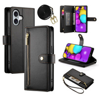 Cu clapetă pentru iPhone 16 Plus, Wallet Zipper Pocket, negru