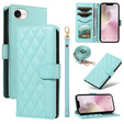 Husă cu clapetă pentru iPhone 16E, Rhombus Crossbody Leather, verde