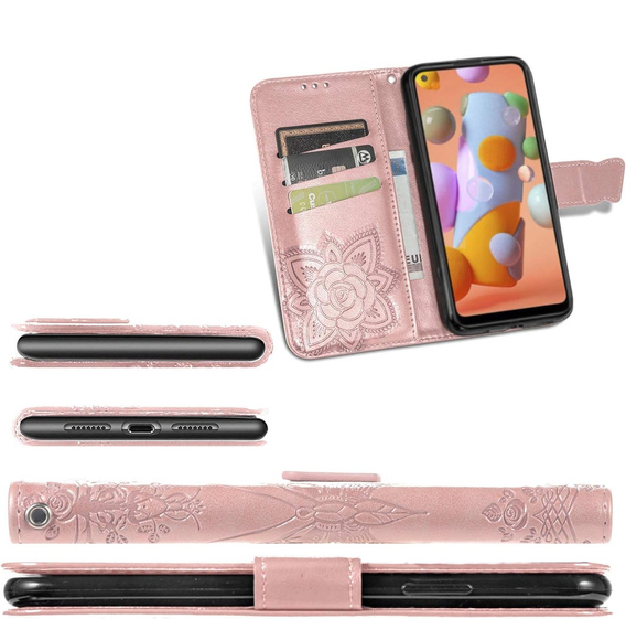 Cu clapetă pentru Oppo A40 / Oppo A40m, Butterfly, roz rose gold