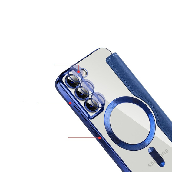 Cu clapetă pentru Samsung Galaxy S22 5G, RFID Wallet MagSafe CamShield, albastru închis