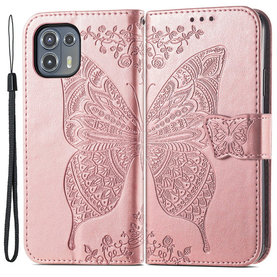 Cu clapetă pentru Motorola Edge 20 Lite, Butterfly, roz rose gold